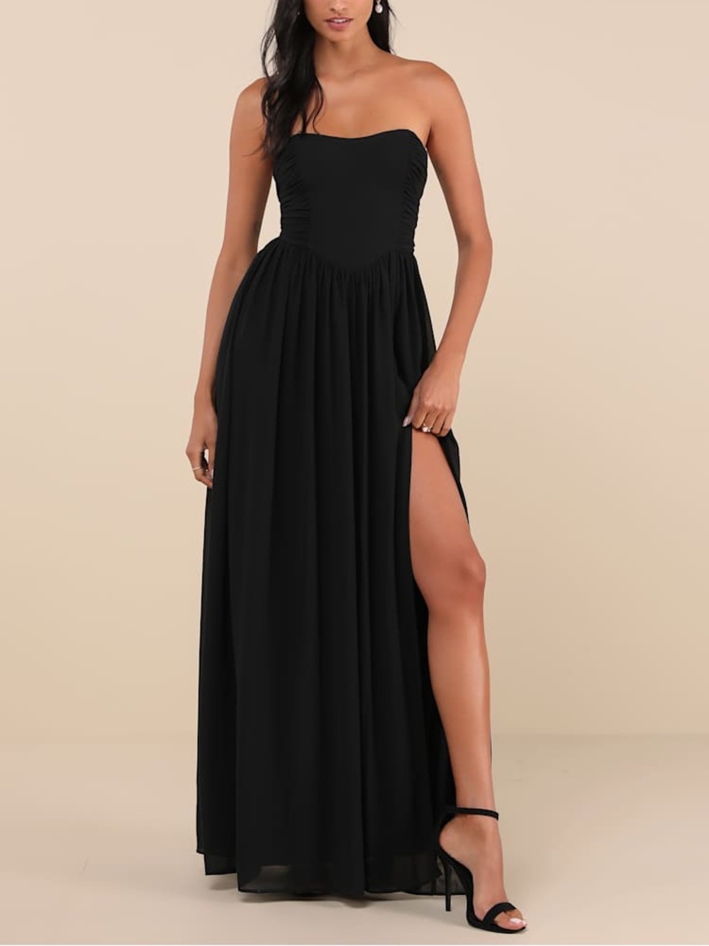 NWOT Lulus Luxe Favorite Black Strapless Ruched Maxi Dress